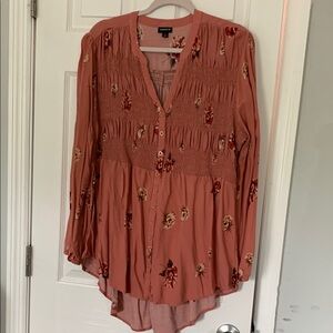 Torrid Orange Smocked Mandarin Collar Blouse